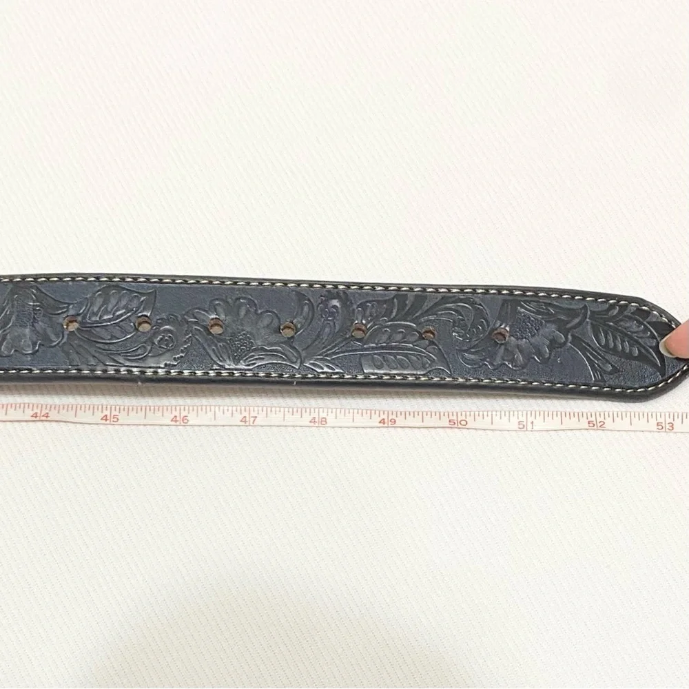 West Star Texas Men’s Western Black Tooled Leather Silver Concho Belt XXL